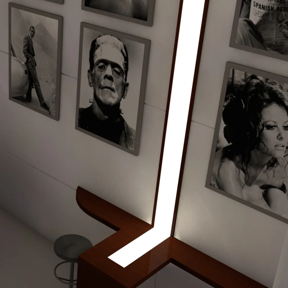 Frameless im Kino, Licht-Raum-Möbeldesign