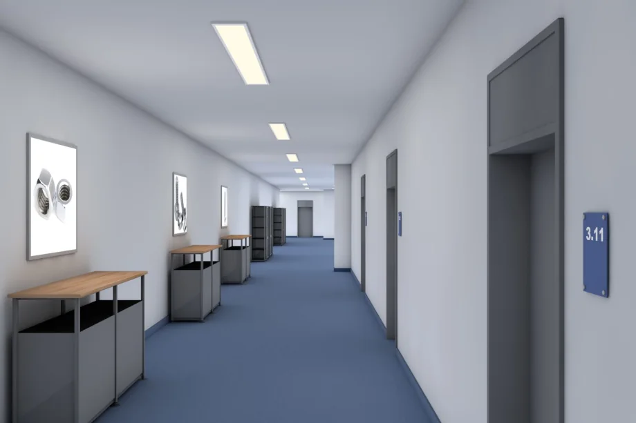 LED-Flächenlicht HIGH POWER-W für die Raumbeleuchtung in einem Flur