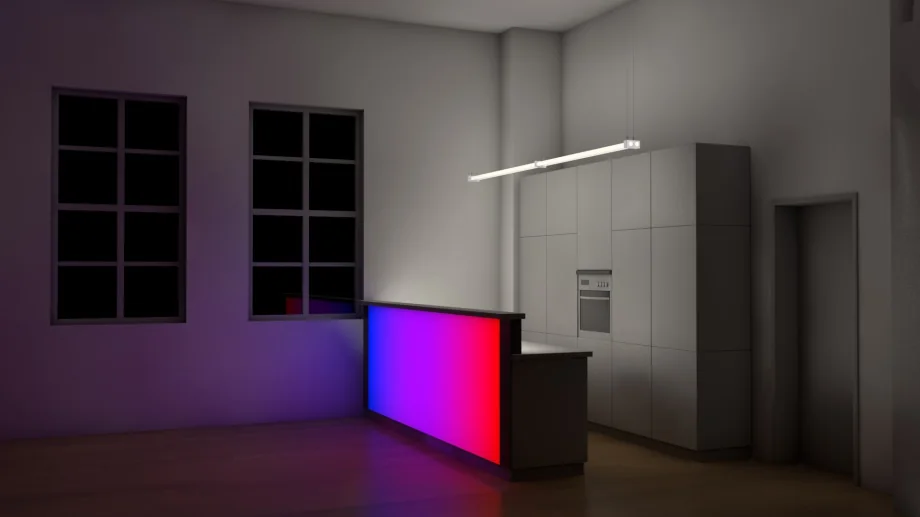 LED-Flächenlicht RGB-dynamisch, Einbau in einer Küchentheke